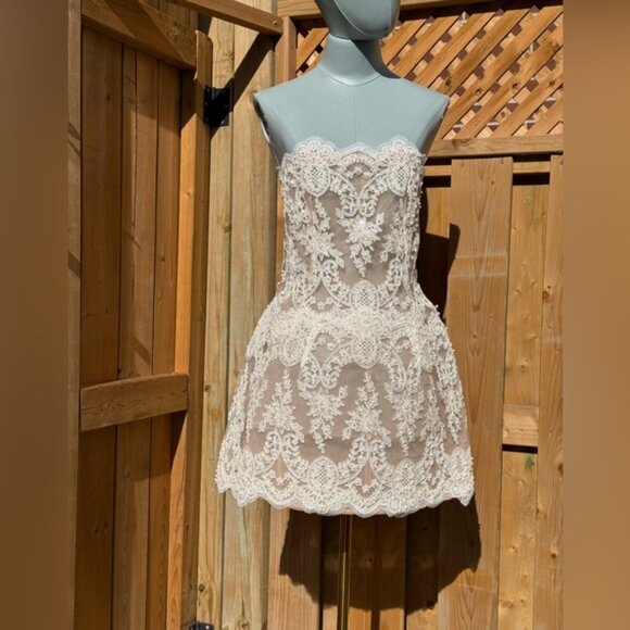 🆕 BRONX & BANCO 🧿 NWOT Maraya Blanc Lace Mini Dress, Sz XL US 10 - Picture 2 of 16